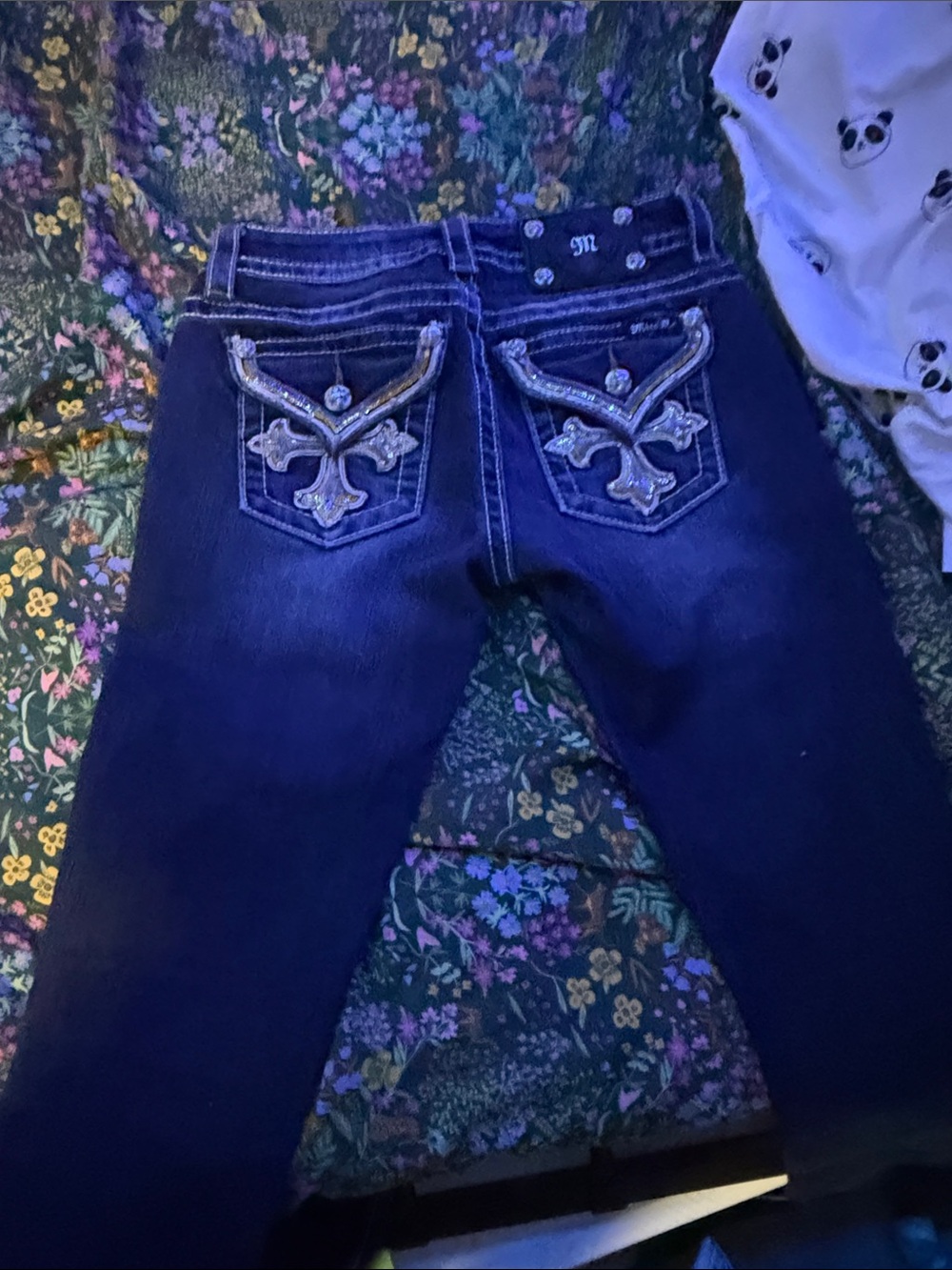 Miss Me Dark Blue Boot Cut Jeans with Embroidered Pockets